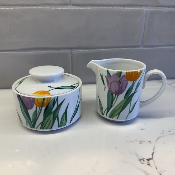 Studio Nova Other - Studio Nova Flourish Tulip Print Sugar Bowl with Lid & Matching Creamer